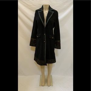 VTG XOXO Size Small Black With Multicolored Tribal Embroidered Overcoat